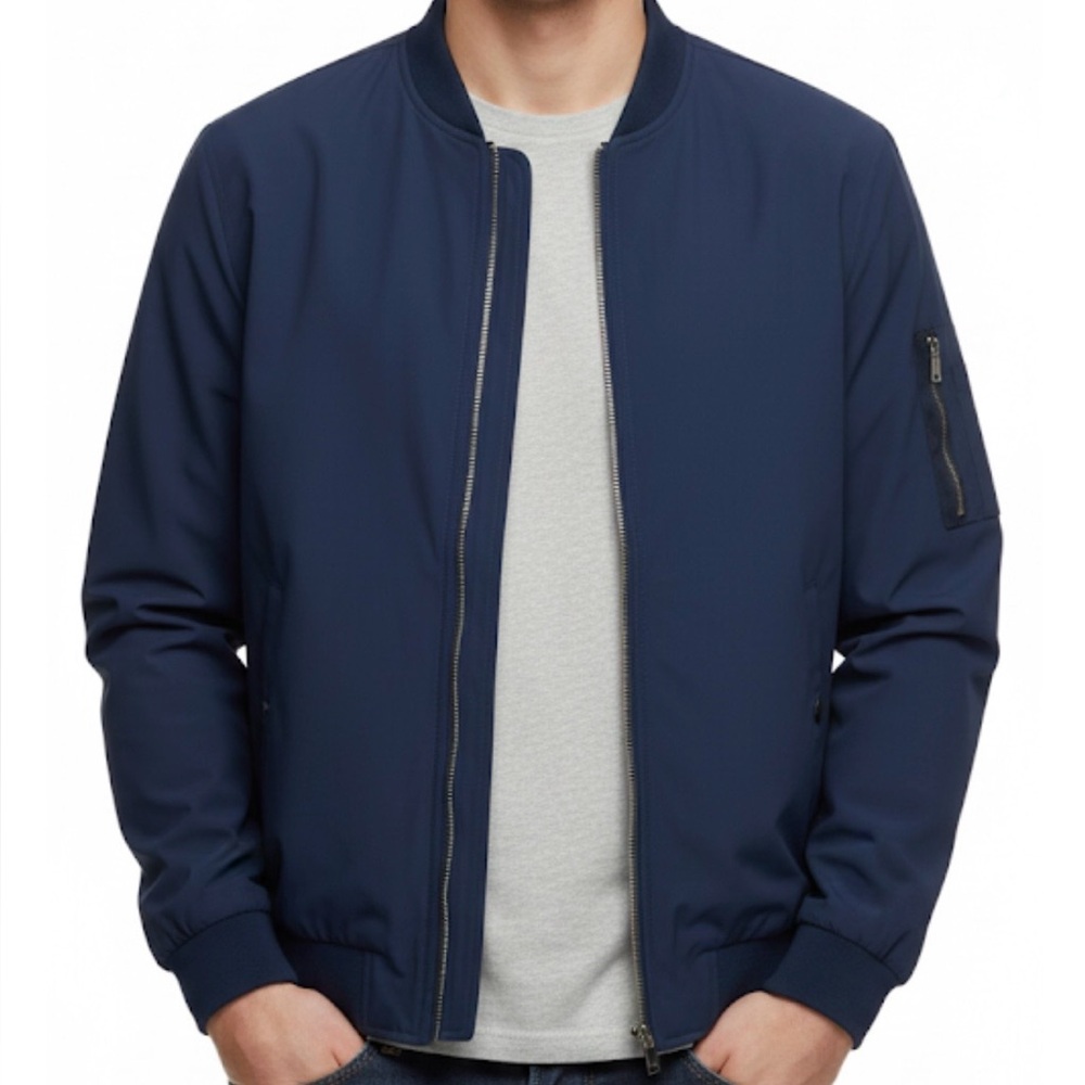OUTDOOR JACKET Full Zip Ribbed Collar Jacket, Men’s Size M, Blue